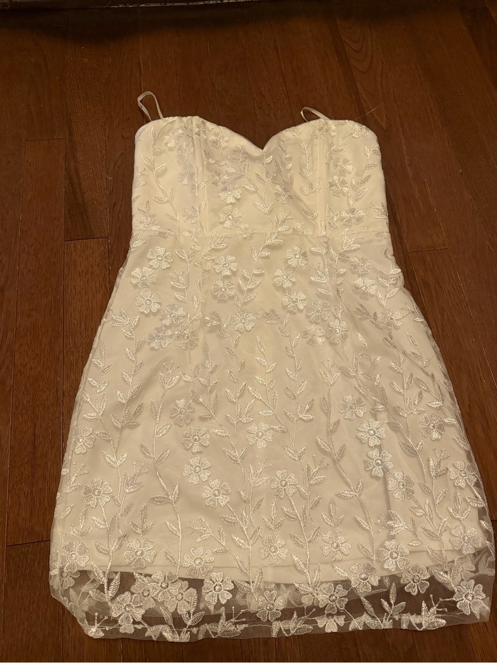 Lulu's Ivory Floral Lace Strapless Mini Dress